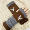 Gants en tricot sans doigts avec broderie de chat et patchwork, Gants décontractés ouverts aux doigts tendance pour femme, Mitaines chaudes d'hiver sans doigts