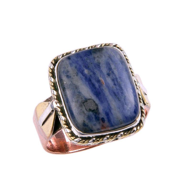 Gemma di Sodalite Naturale Argento Sterling Massiccio 925 Anello Bicolore Regalo S.9 g8l99