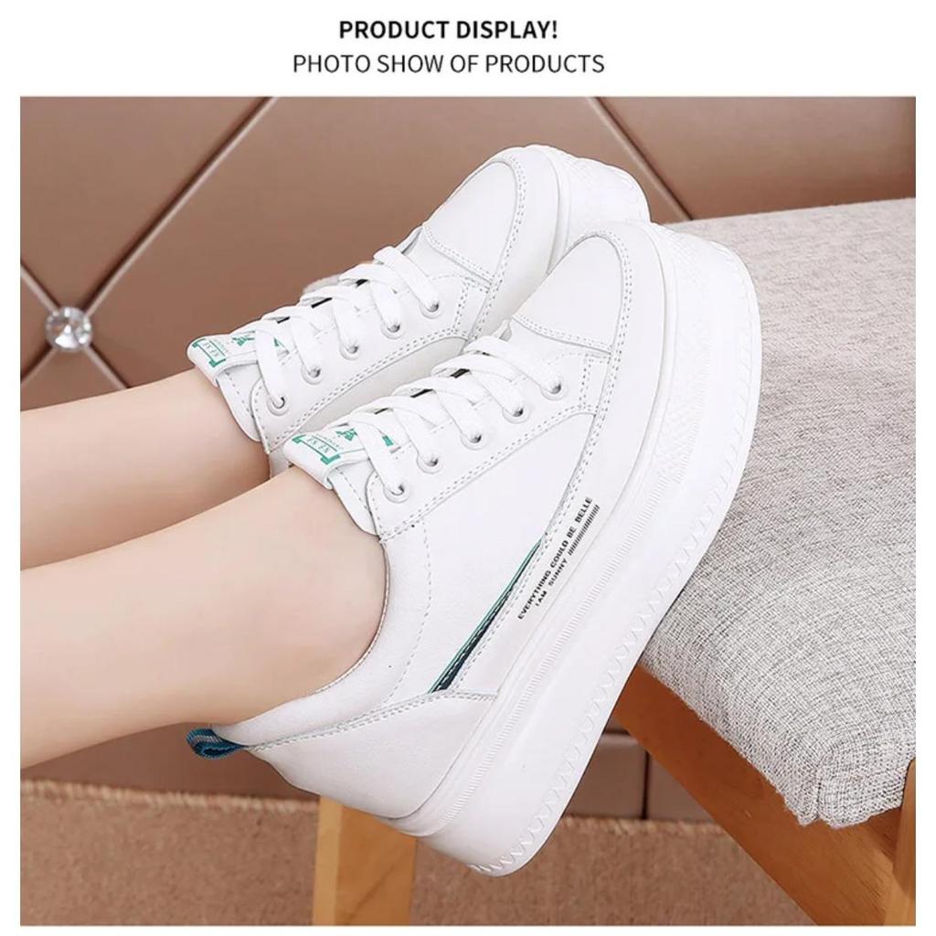 7cm Microfiber Leather Women Casual Shoes White Platform Wedge Hidden Heel Shoes White Shoes Chunky Sneakers Skateboard