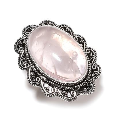 Natural Rose Quartz Gemstone Handmade 925 Sterling Silver Gift Ring Size 7 p8W65