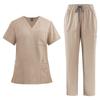 Unisex V-Neck Medical Work Scrub Suit with Pockets and Straight-Leg Pants