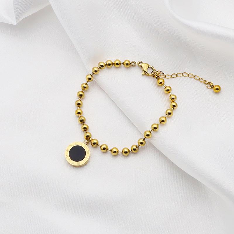 Retro Black And White Double-Sided Roman Premium Digital Bracelet Women'S Non-Fading Round Bead Titanium Steel Bracelet