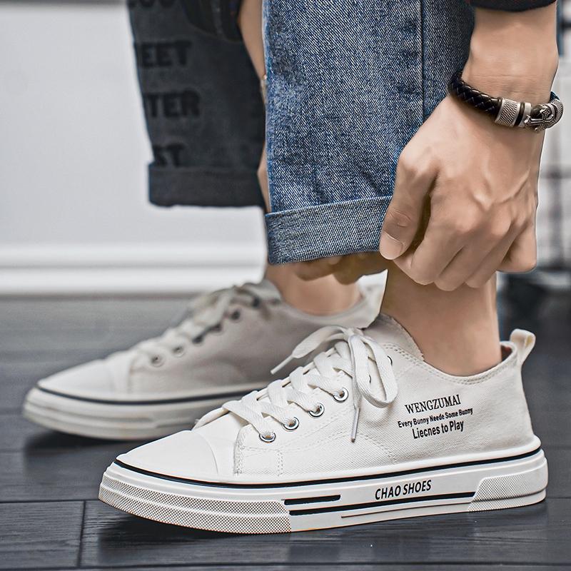 New Men's Fashion Low Top Skateboarding Canvas Breathable Shoes Students Boys Male Casual Comfortable Soft Sole Trending Sneakers