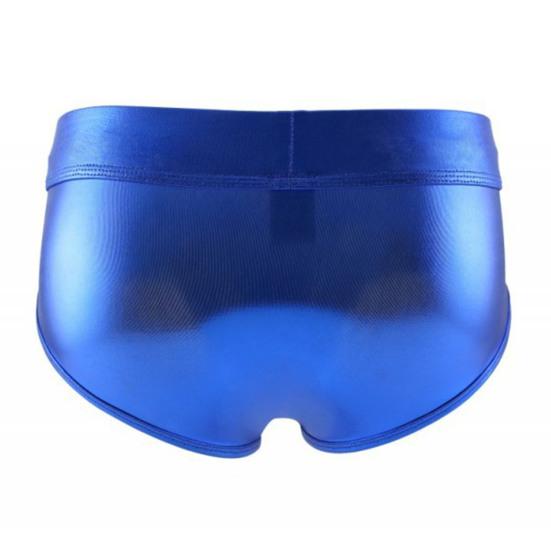 Men Underpants Glossy Faux Leather Low Waist Smooth Anti-septic Reflective Seamless U Convex Elastic Soft Breathable Club Performance Party