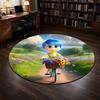 Round Rug Joy Inside Out Blue Hair Bicycle Flower Basket Sunny Meadow Road Animated Movie Fan Decor