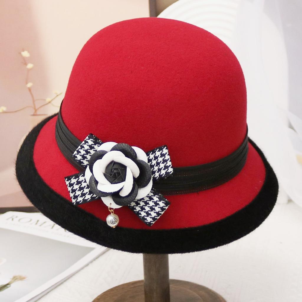 Hat Women's Autumn and Winter Wool British Thermal Basin Hat Foreign Style Short Brim Show Small Face Foldable Bucket Hat Tide