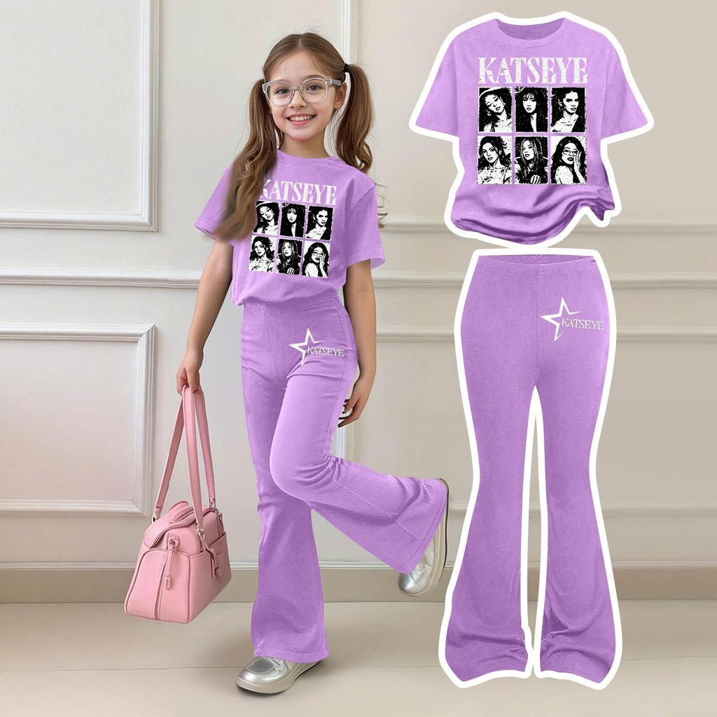 Girls Casual Short Sleeve Printed Outfit Set for Daily Summer Wear