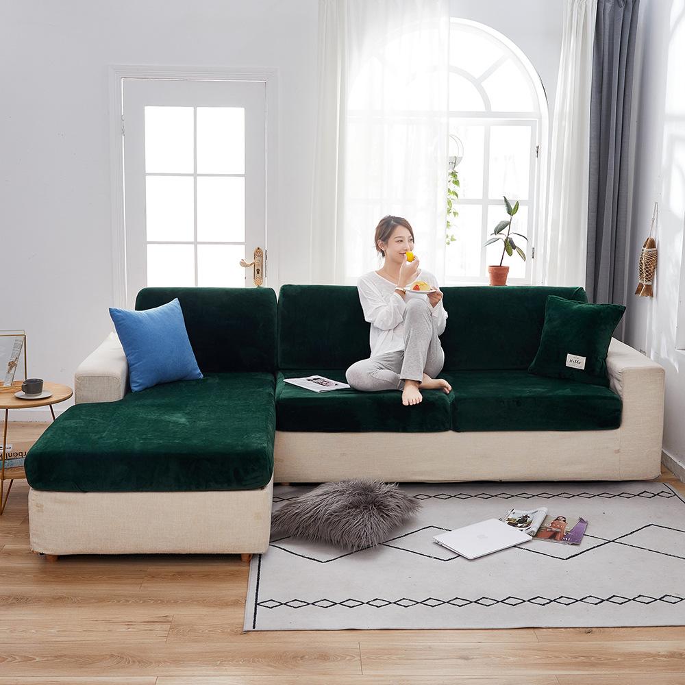 Sametový povlak na polštářek na pohovku do obývacího pokoje Elastický měkký Jednobarevný chránič na nábytek na pohovku Stretch Decor Potahy na pohovku 11 velikostí