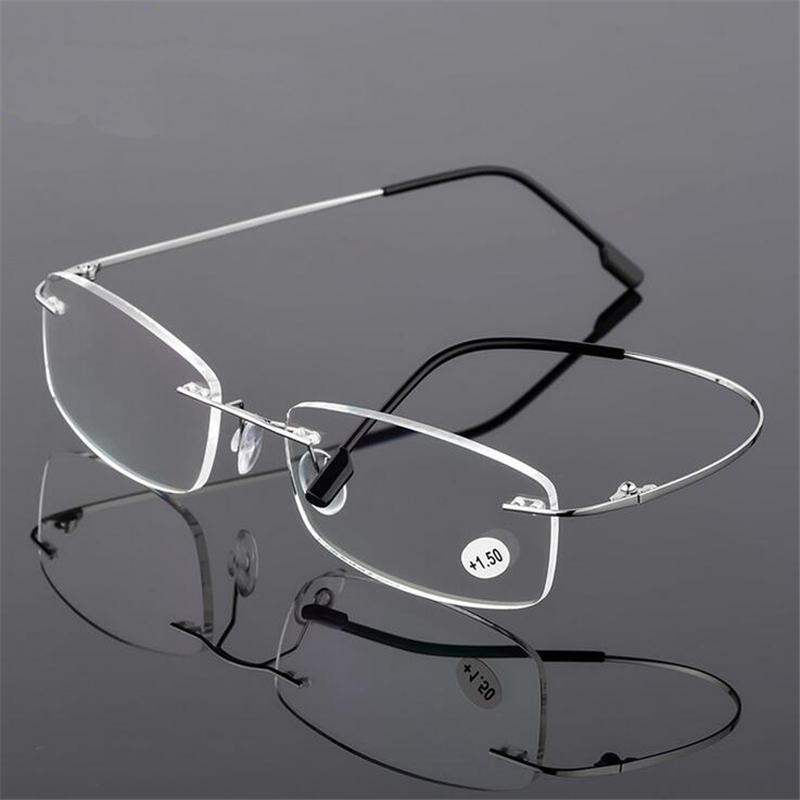 Ultralight TR90 Memory Rimless Reading Glasses Square Presbyopic Eyewear +1.0 to +4.0 for Men Women