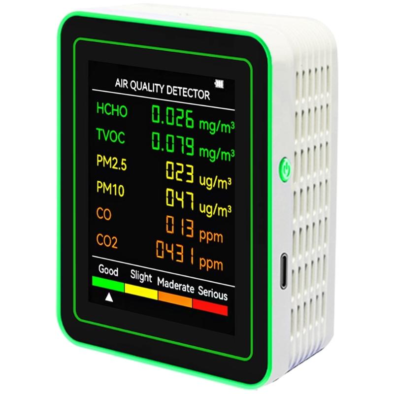 Intelligent Indoor Home Air Pollution Detectors Inspector with CO2, Temperature, Humidity, Formaldehyde, TVOC Monitoring