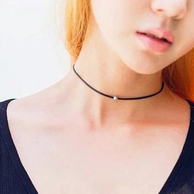 Women Casual Black Punk Faux Leather Chain Bead Collor Clavicle Necklace