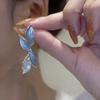 Korean temperament super fairy versatile leaf stud earrings flash diamond leaves long Shu light luxury earrings