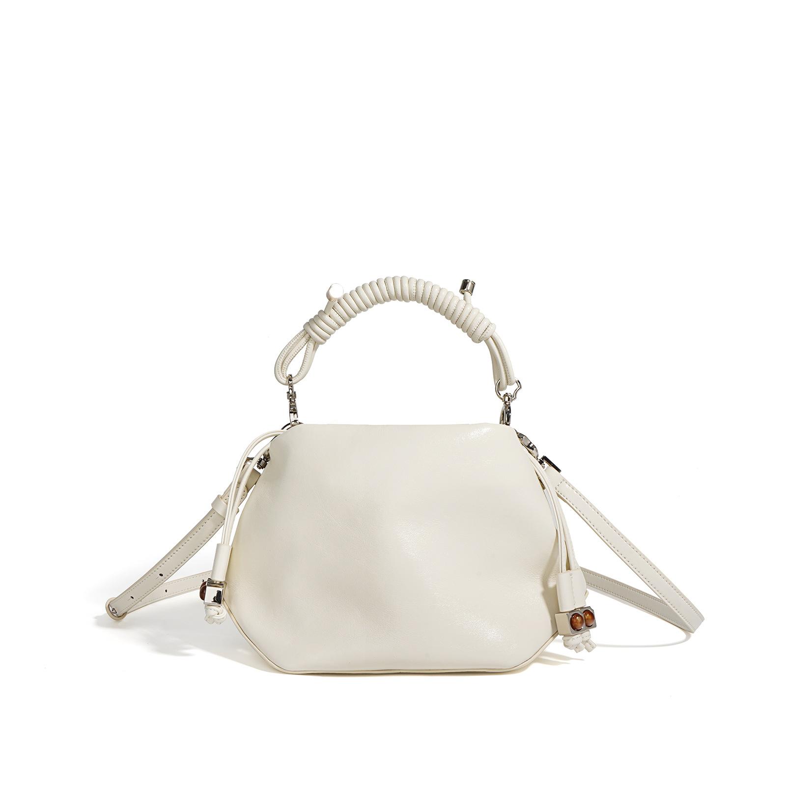 

2025 Niche New Top Layer Cowhing Drawstring Lucky Bag Mini Bucket Bag Universal Commuting Single Shoulder Crossbody Handbag 25x13x17cm грязно-белый