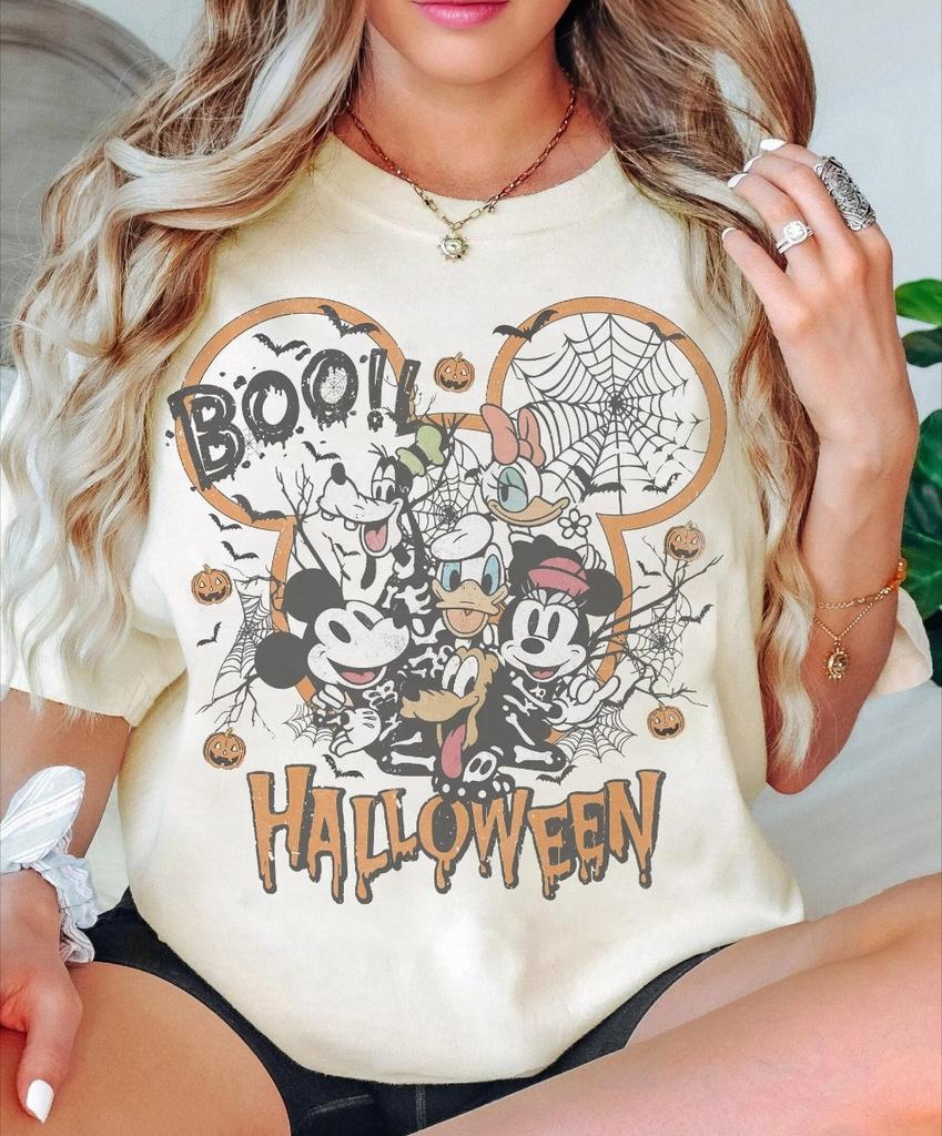 Vintage Disney Halloween Boo Mickey and Friends Skeleton Shirt MickeyS Not So Scary Tshirt Walt Disney World