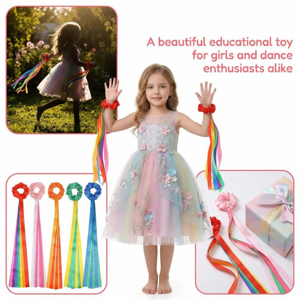 6Pcs Rainbow Gymnastics Long Ribbon Multicolor Rainbow Dance Ribbons Wrist Streamers Dance Party