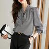 La Chapelle Women's Commuter Bowknot Plaid Long-Sleeved T-Shirt