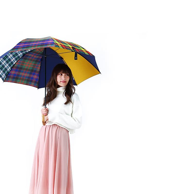 65cm Long HATCHIBRAFOR 65x8 Tartan Maple Made In Japan Women's Umbrella, Check, Handle, (Yellow)