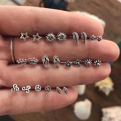 11 Pairs/Set Bohemia Flower Leaf Small Ear Studs Women Earrings Party Decor