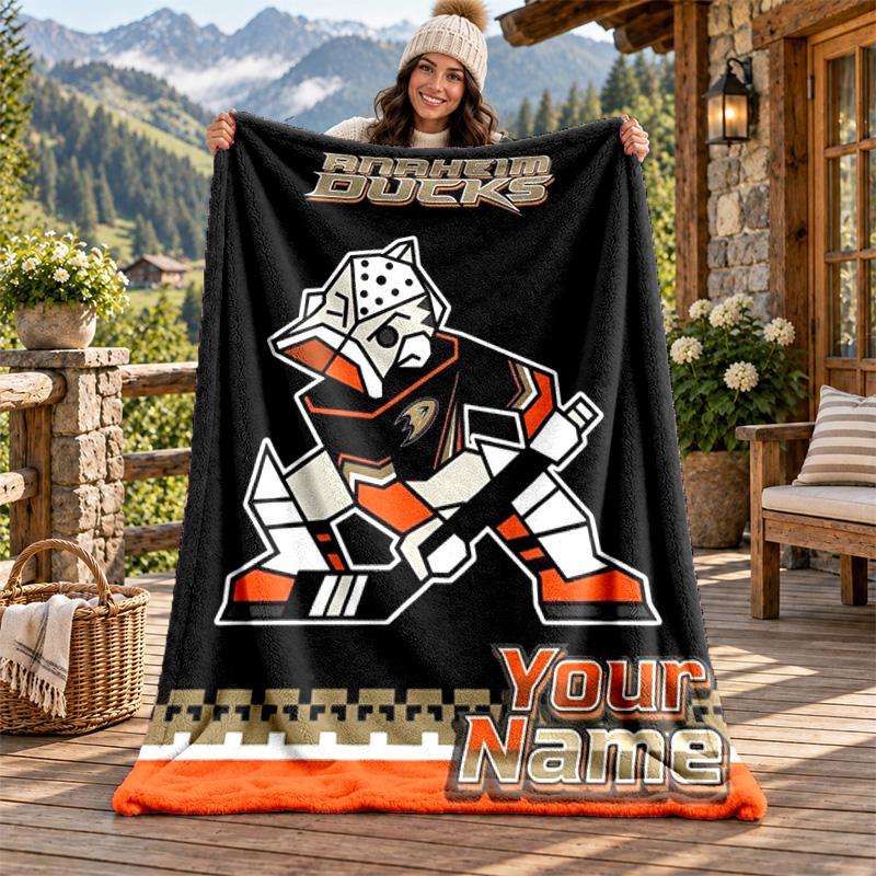 Anaheim Ducks Custom Name Flannel Blanket Personalized Soft Warm Plush Throw Blanket Customized Gift for Family Friends