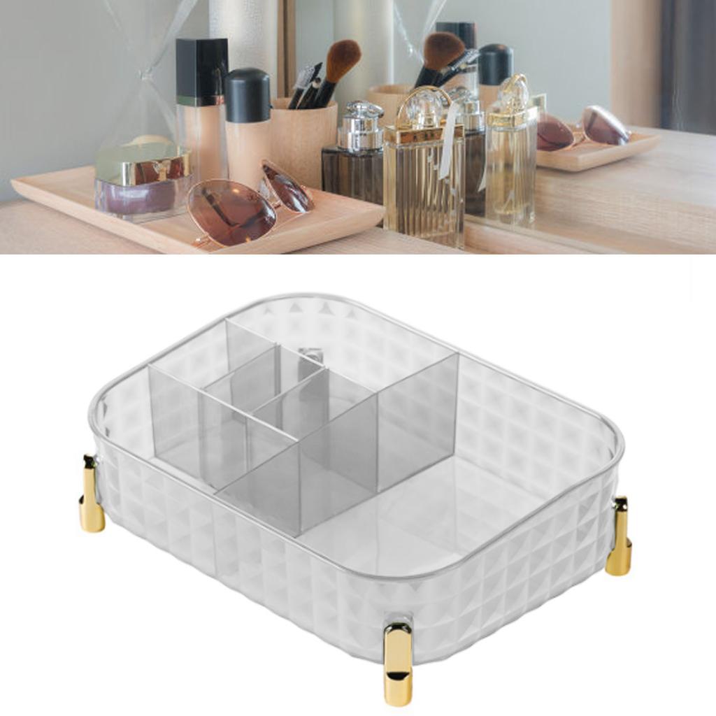 Clear Desktop Storage Box Rectangular Divided Makeup Vanity Storage Bin Office Desktop Organizer