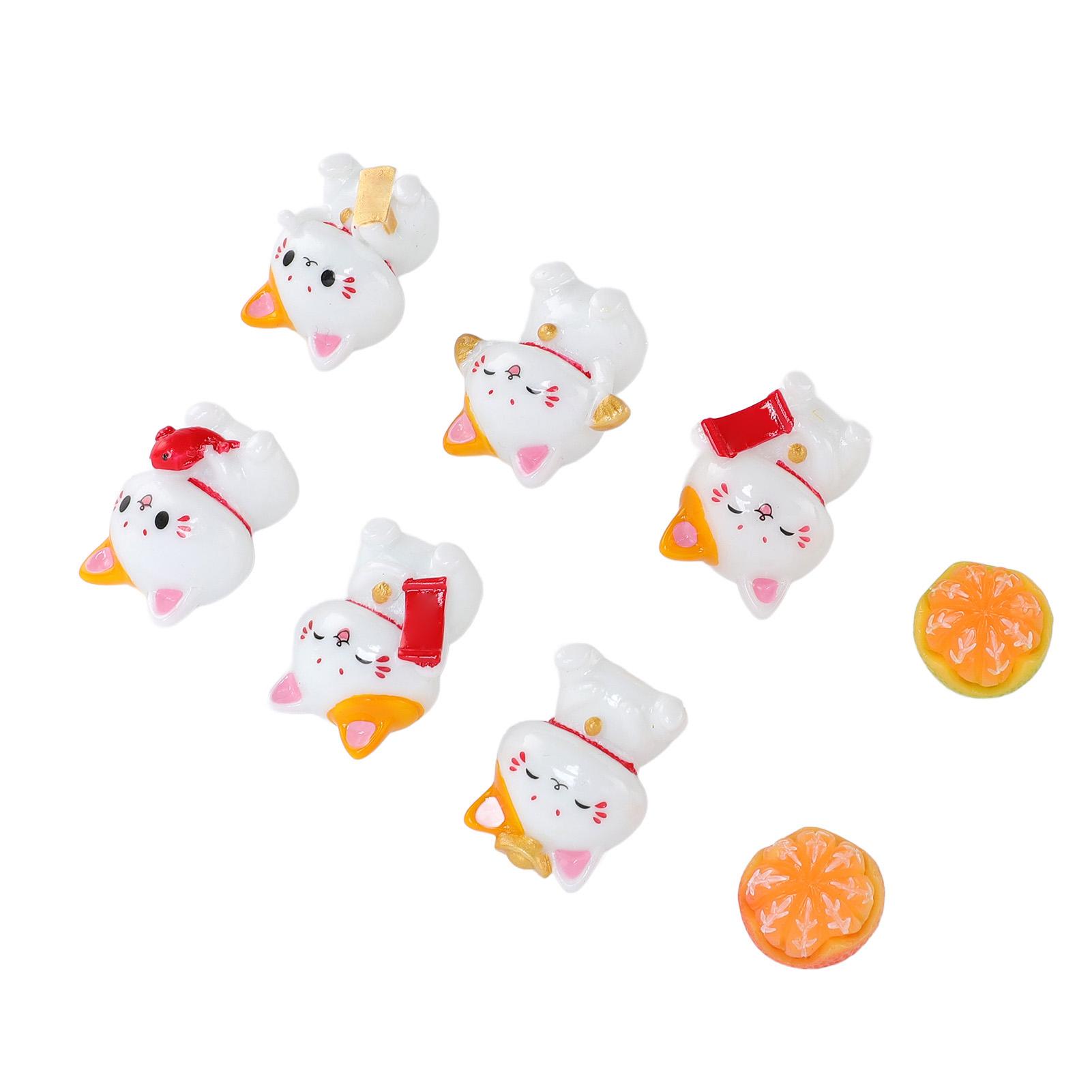 6 Pcs Miniature Lucky Cat Statue Cute Fun Resin Lucky Cat Ornament with 2 Orange Figurine for Car Interior Office Desk