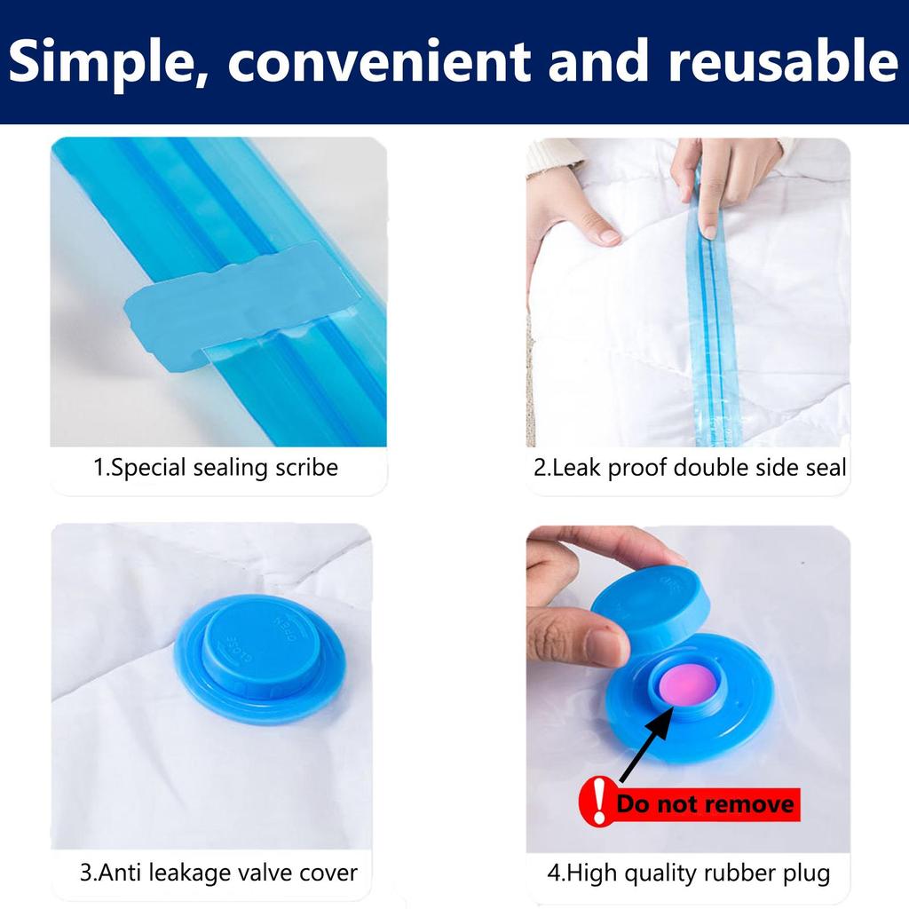 Vacuum Storage Bags, Extra Large Reusable Vacuum Sealer Bags with Double Zip Seal Travel Space Saver Bags for Clothes Bedding