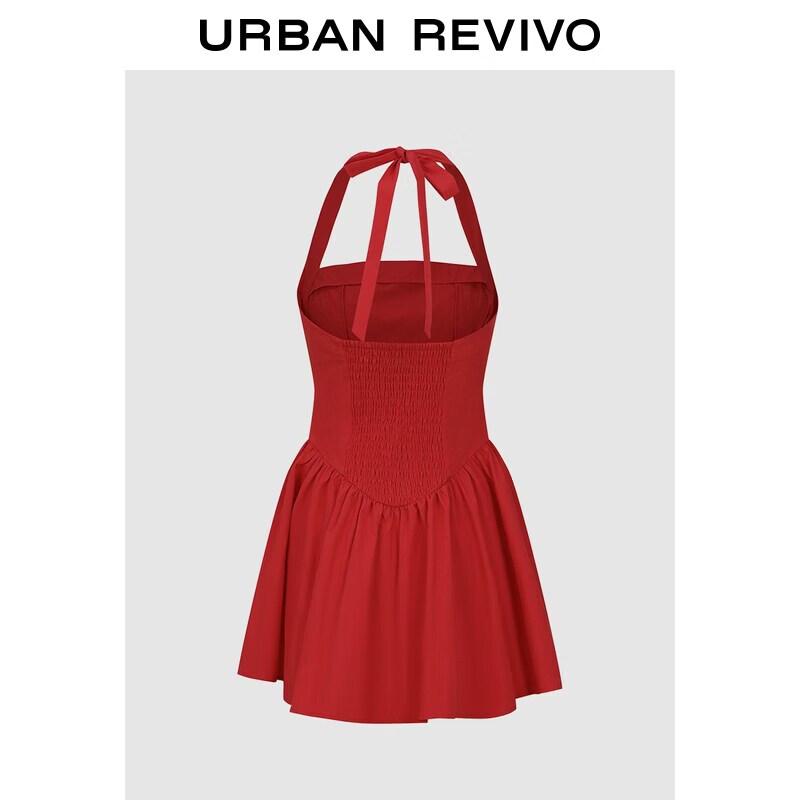 Women s Summer Solid Color Tie-Waist Mini Dress XS