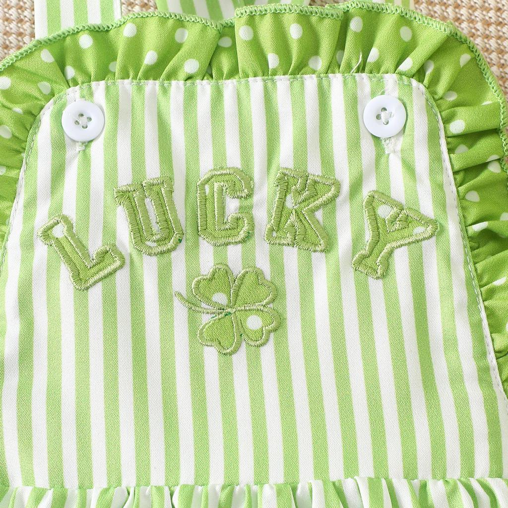 2025 Summer Infant & Toddler Lace Suspender Romper with Clover Embroidery