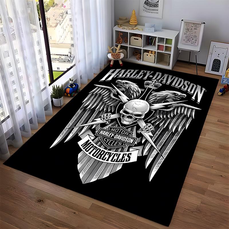 Harley Davidson Skull Wing Pattern Motorcycle Rug Black Style Carpet Suitable for use as an anti-slip for living room bedroom sofas