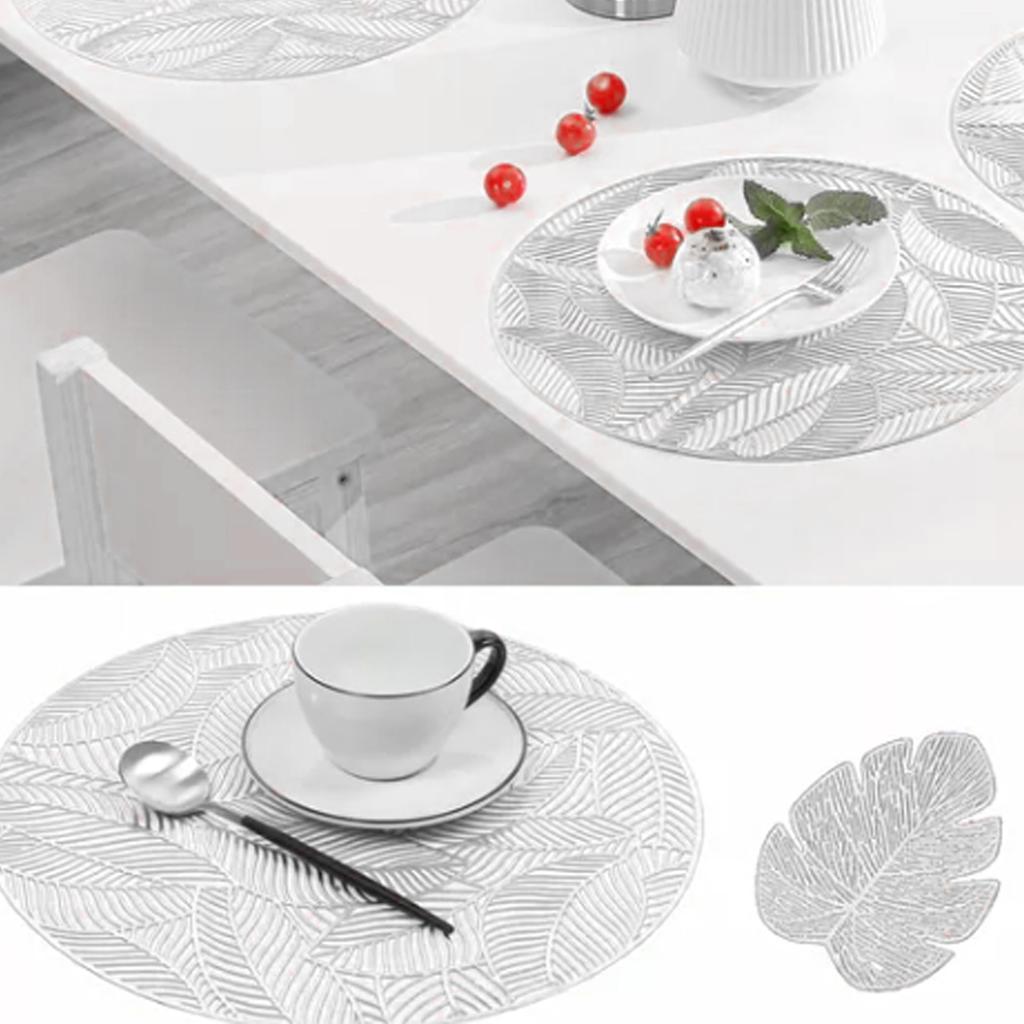 Placemats and Coasters Set Hollow Insulation 6 Pcs Round Dining Table Place Mats and 6 Pcs Leaf