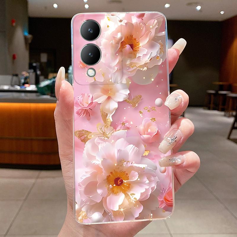 Phone Case For Vivo Y17s 4G / Y28 5G Butterfly Bow Protective Thin Casing VivoY17s Y 17S 4G Transparent Soft Silicone TPU Cover