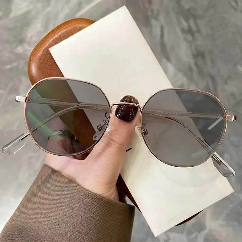 Pochromic Anti Blue Light Polygons Myopia Glasses Women Men Metal Discolored Nearsighted Eyeglasses 0-0.5-1-1.5...-4.0