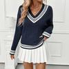 Women's Fashion Casual Fall Winter Stripe Print Long Sleeve V-Neck Sweaters