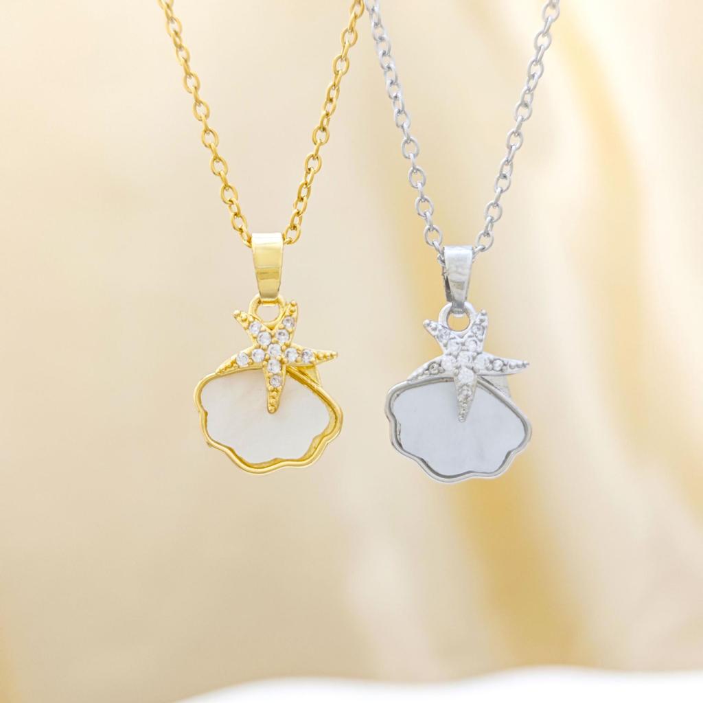 Women's Versatile Starfish Shell Pendant Necklace - Simple Copper Clavicle Chain Jewelry