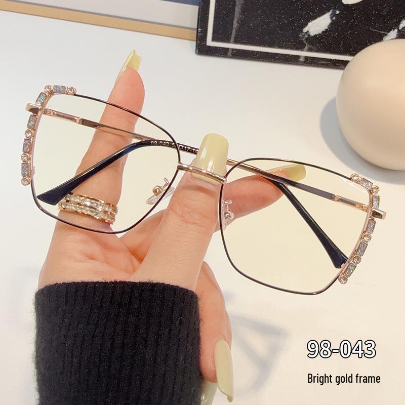 Color-Changing Blue Light Blocking Rhinestone Glasses for Women - Trendy Metal Frame Blue Light Blocking