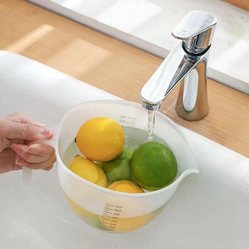 1L Plast Målebeger Rissvaskefilter Silkurv Kjøkkenredskaper Mat Bønner Sikt Fruktskål Dørslag Rengjøring