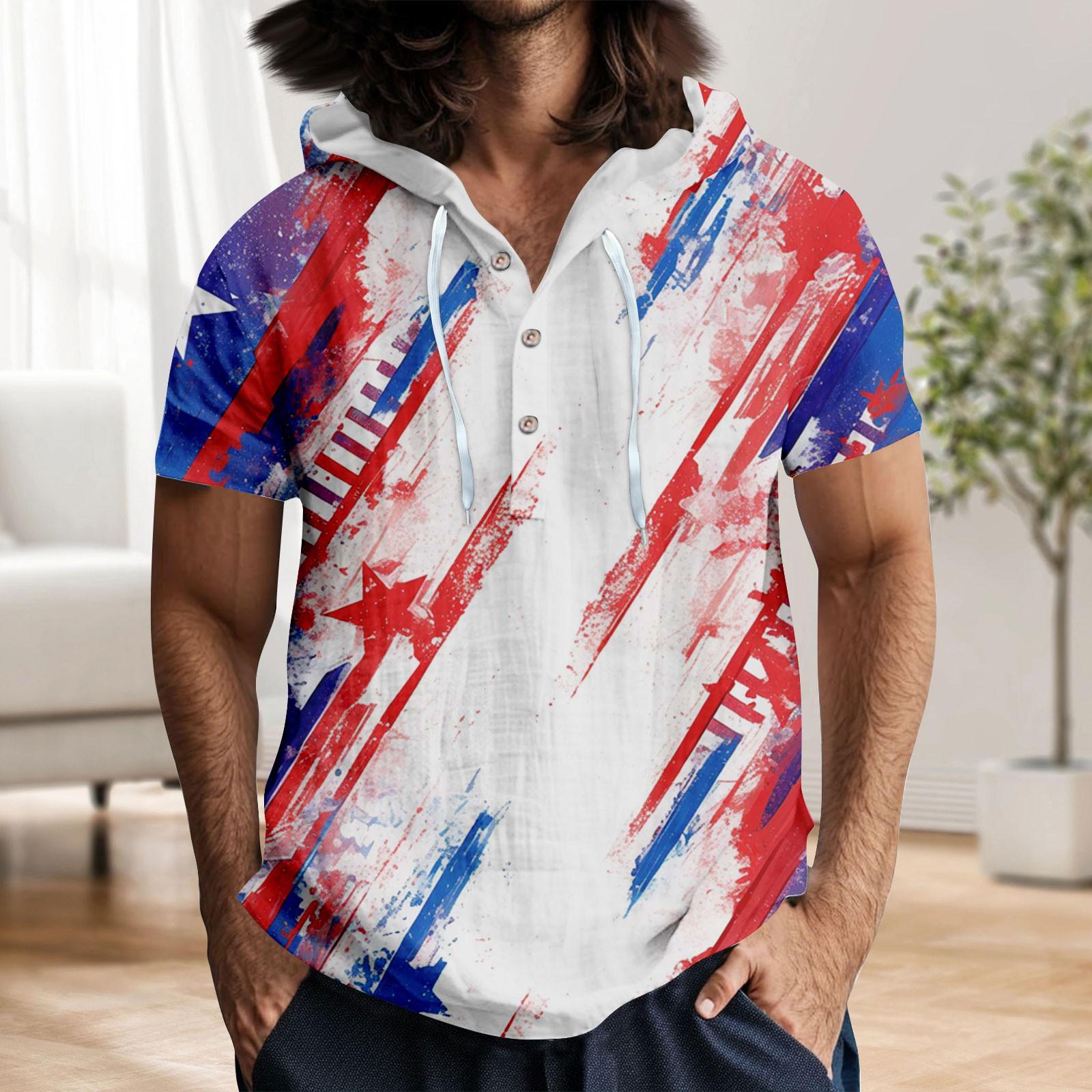 

Мужская повседневная футболка с короткими рукавами, капюшоном и открытым воротом на пуговицах M белый