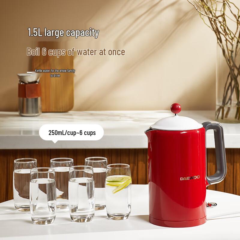 DAEWOO Retro 1.5L Double-Layer Electric Kettle CN plug (adapter included)