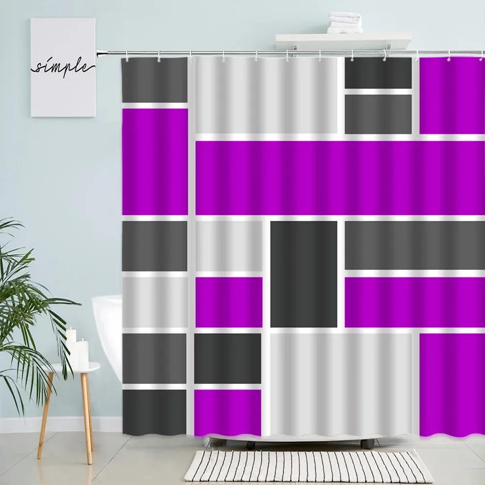 Creative Geometric Shower Curtains Black Grey Turquoise Square Plaid Bath Curtain Set Polyester Fabric Bathroom Decor with Hooks