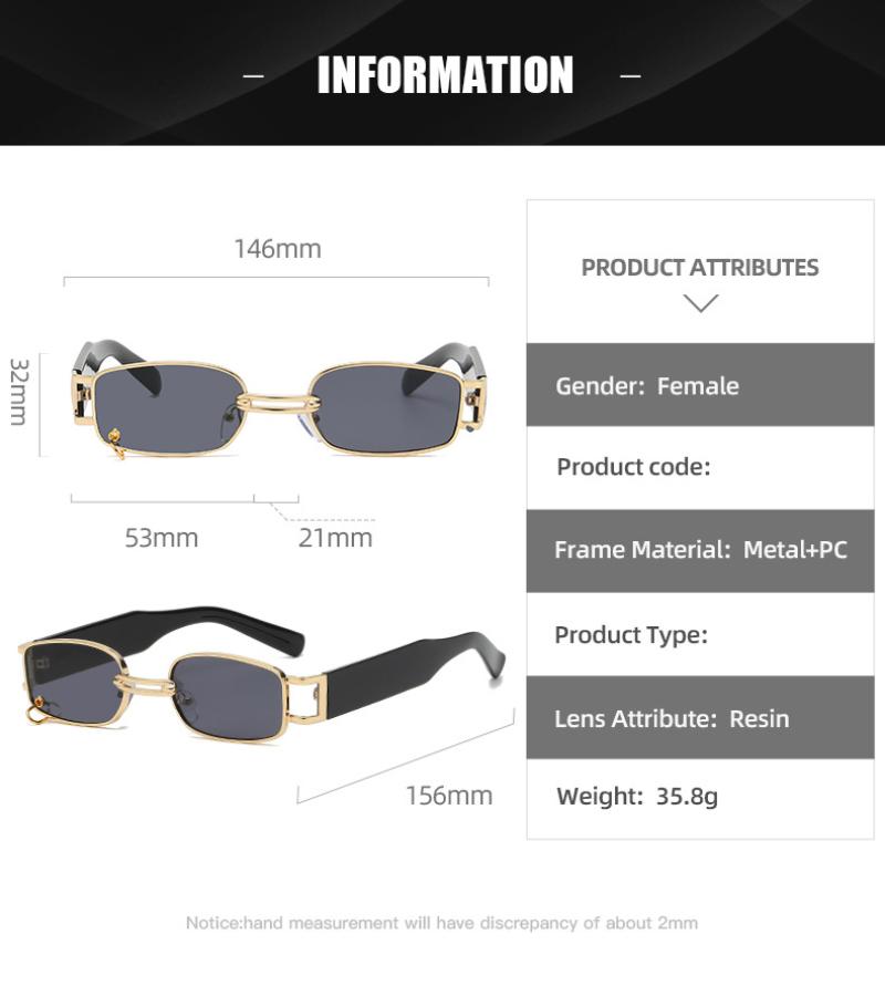 New Square Sunglasses Women Luxury  Designer Small Rectangle Sun Glasses UV400 Men Black Shades Retro Eyewear For Female
