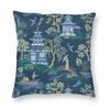 Chinoiserie Dark Blue Pavilion Square Pillowcase Polyester Linen Velvet Creative Decorative Throw Pillow Case Car Cover X