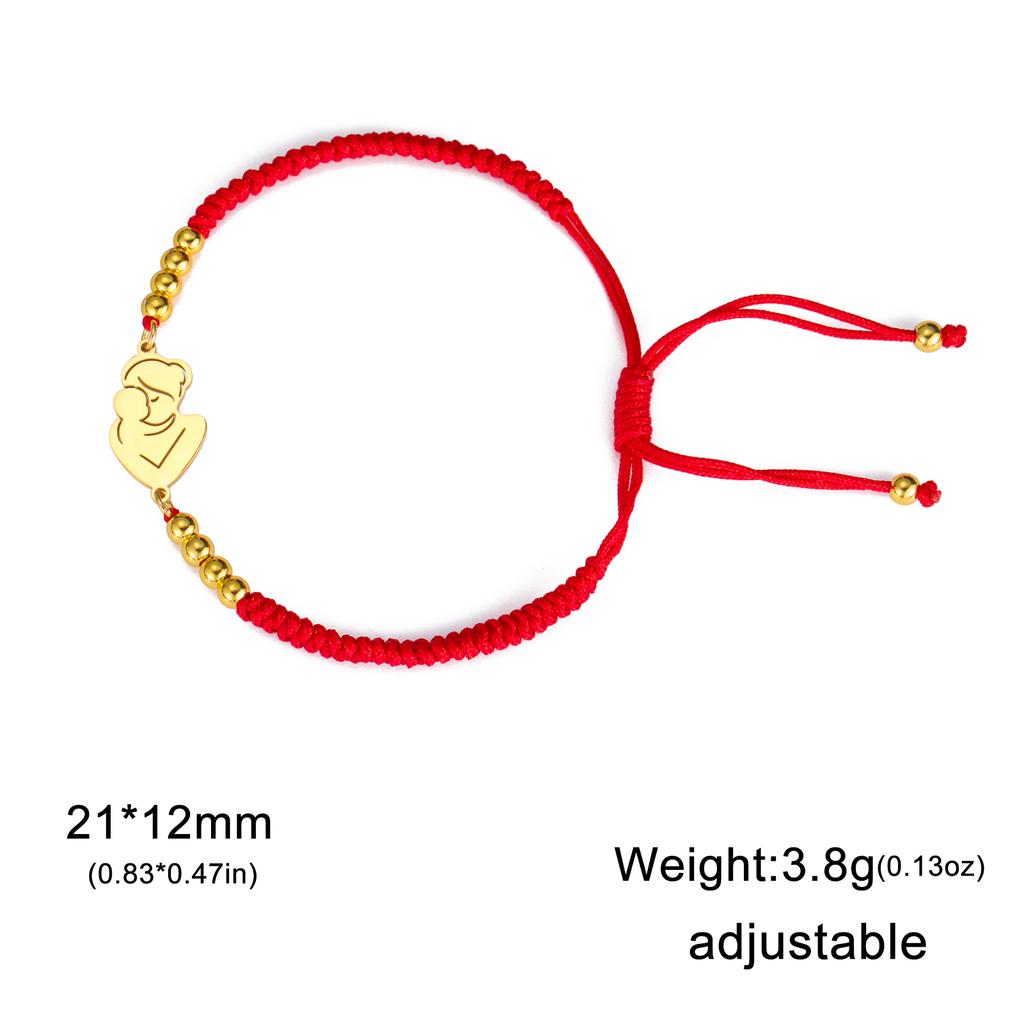 Stainless Steel Gold Color Baby Mom Family Charm Bracelet Red Black Rope Bracelets Fashion Jewelry for Women Mother's Day Gift