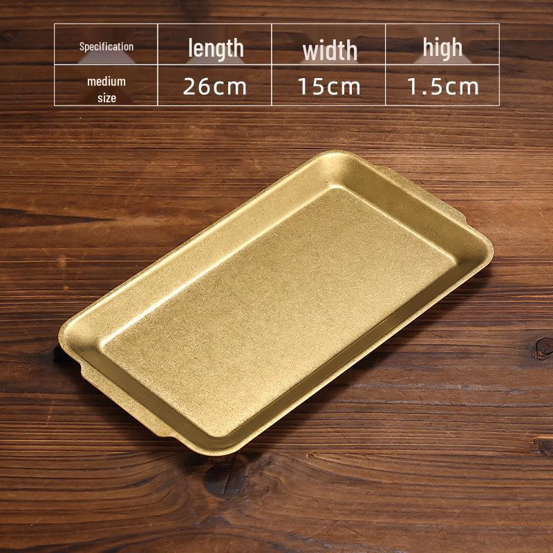 Retro Gold Stainless Steel Tableware Set: Rectangular Plate, Seasoning Dish, Bowl, Water Cup, Chopsticks, Spoon.