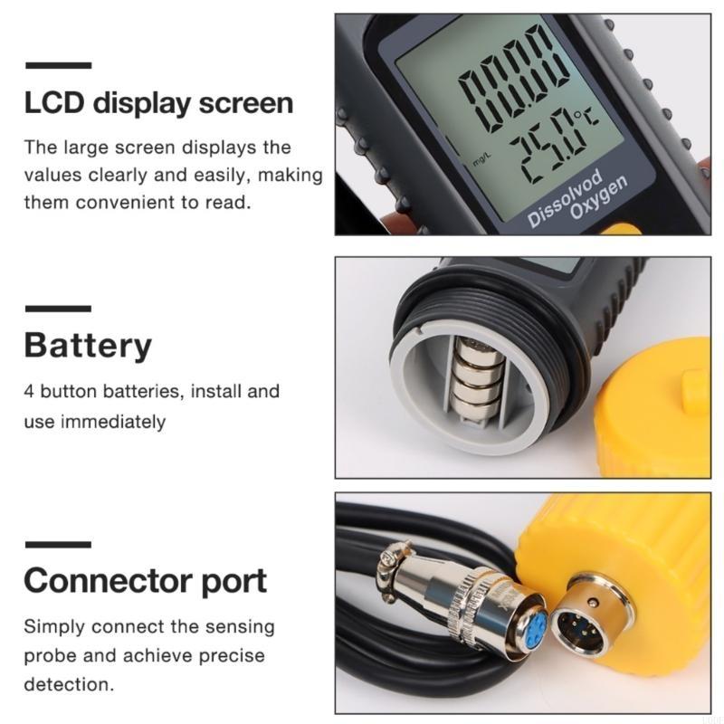   Lightweight Dissolved Oxygen Meter Water Quality Tester Temperature Compensation USB Data Transfer LCD Display for Home