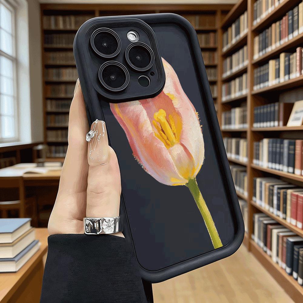 Oil Painting Pink Tulip Soft TPU Shockproof Case For Xiaomi Redmi Note 15 14 13 12 11 Pro Anti-Fall Protective Back Cover
