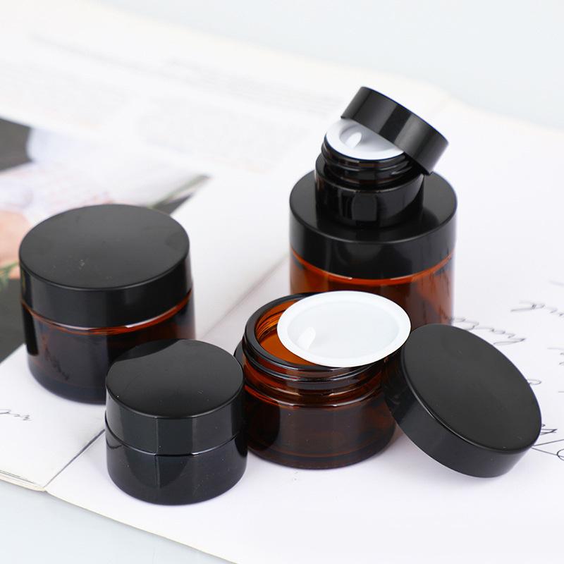 5-250g Brown Glass Cream Jar, Refillable Face Eye Moisturizer Pot, Empty Cosmetic Sample Container