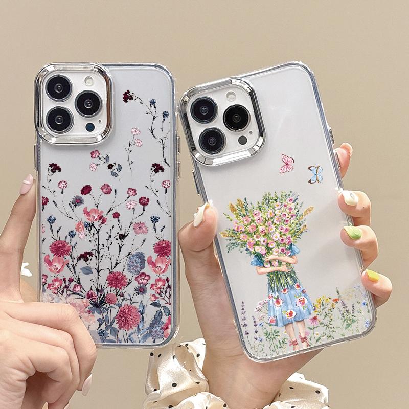 

Красочный цветочный узор прозрачный чехол для iPhone 16 Pro Max 15 14 Plus 13 12 Pro 11 покрытие защита линз тонкий прозрачный ударопрочный мягкий чехол для телефона iPhone 16