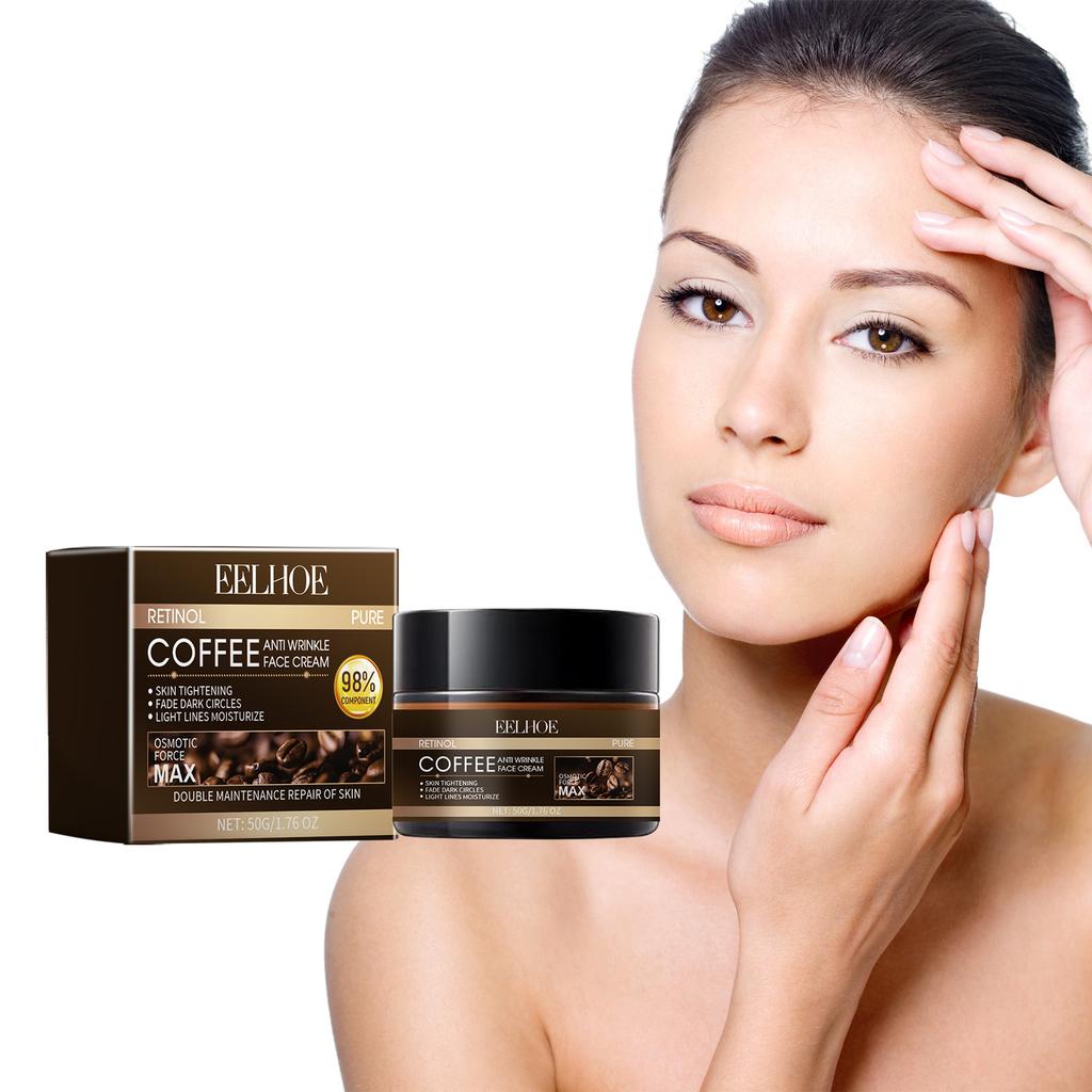 Retinol Coffee Cream Tightens Skin, Smooths Out Wrinkles, Dark Circles, Hydrates, and Makes The Skin Appear More Youthful.