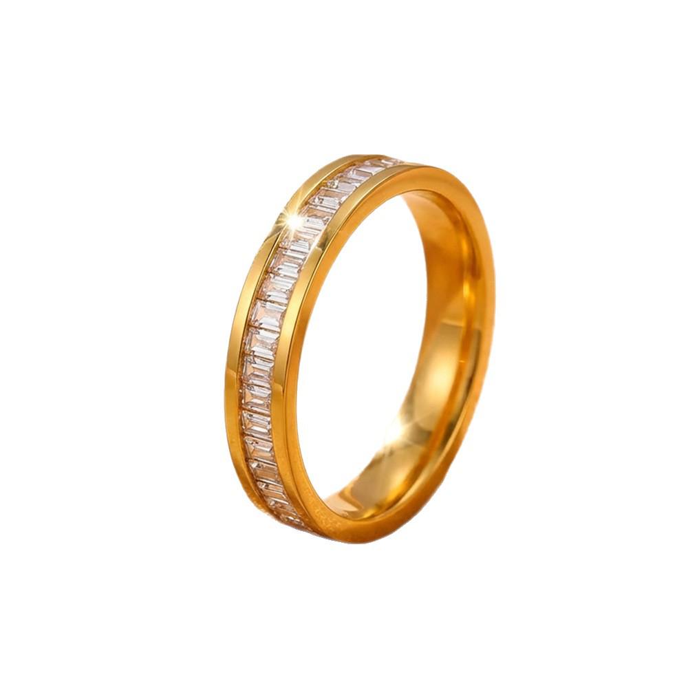 High-End 18K Gold Titanium Steel Ring Set with Cross, Diamond-Inlaid Four-Leaf Clover Bracelet, Waterproof & Fade-Resistant