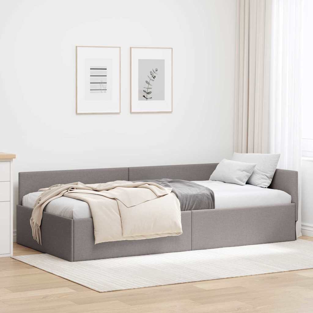 Corner Bed Frame with Headboard Taupe 80 cm x 200 cm Fabric